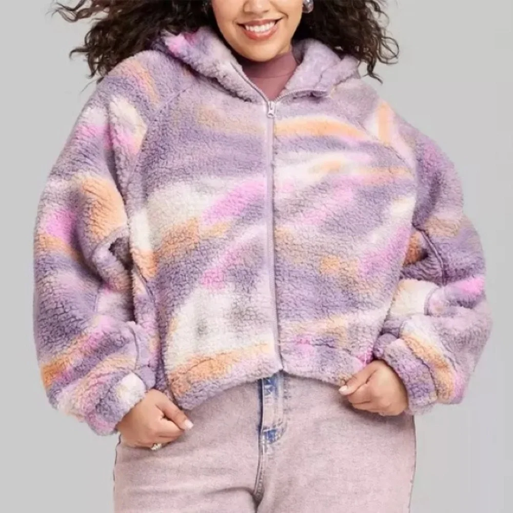 Plush Lavender Multi-Color Sherpa Zip Hoodie - Women - Picture 3 of 11